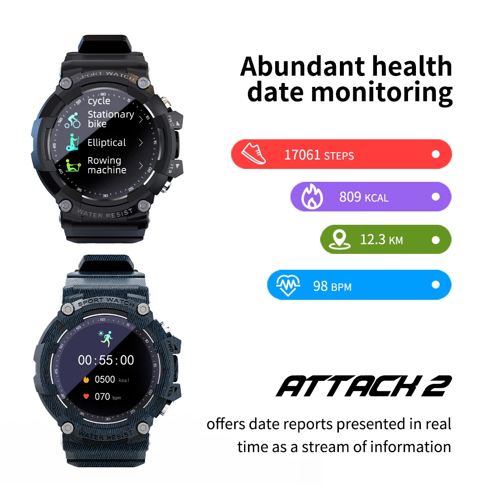 ATTACK 2 smartwatch for men physical activity monitor, heart rate monitor bluetooth, full touch screen for android ios Xiaomi