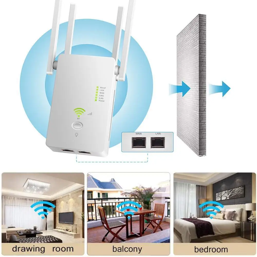 Wi-Fi ретранслятор удлинитель 2 4/5 8 ГГц беспроводной усилитель сигнала 1200Mpbs бустер