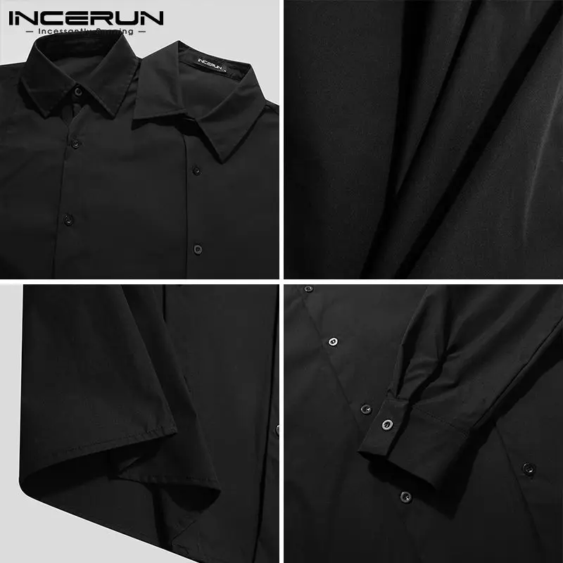 

Men Leisure Solid Color Shirt INCERUN Long Sleeve Lapel Blouse Korean Style Irregular Button Camisa Man Loose Stylish Blusas 5XL