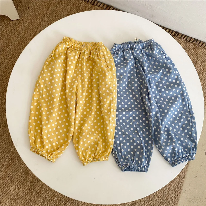 

Summer dot thin unisex loose trousers Boys and girls cotton soft ankle banded pants 2-6Y