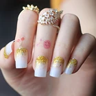 Прямоугольные натуральные накладные ногти из акрила эффектом деграде (переход от темного к блеск бежевый накладные ногти искусство золотым блеском