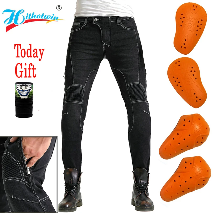 

Новинка 2021, мужские мотоциклетные джинсы, брюки для мотокросса для внедорожников, дизайн на молнии, белая линия продукции с защитным снаряж...