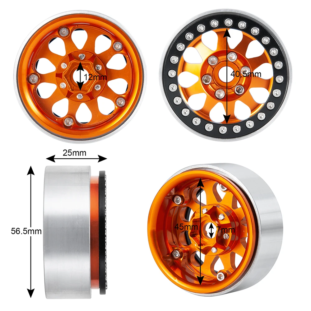 

AXSPEED 1.9inch Beadlock Wheel Rims Alloy Metal Wheel Hubs for 1/10 Axial SCX10 90046 RC Rock Crawler Car Wheels Parts