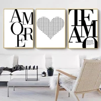 nordic art love poster black and white letter amore canvas painting wall art posters and prints wall poster home room decoration