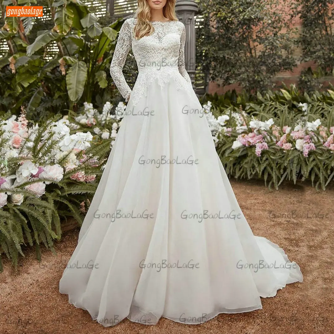 Купи Fashion Long Sleeves Wedding Gowns 2021 O Neck Vestido De Noiva Lace Zipper Slim Fit Bridal Dresses Custom Made Robe De Mariage за 5,785 рублей в магазине AliExpress