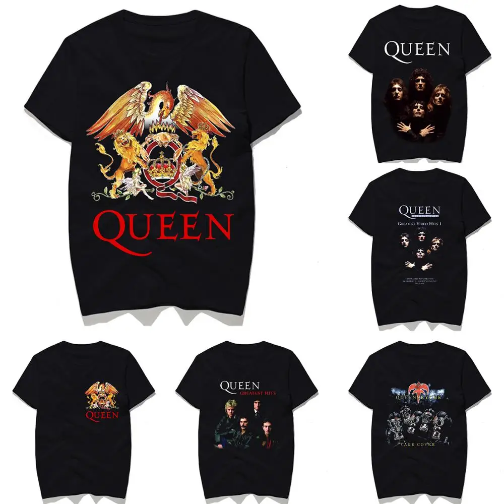 

Queen Band Men T Shirt Crown Printing Couple Clothes Summer T-shirt 2021 Casual O-neck Tops Lovers Graphics Tee Shirt
