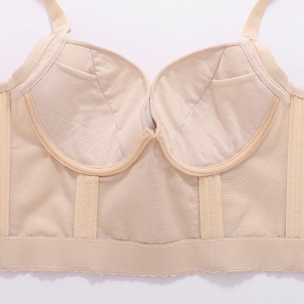 

European American Style Sports Full Cup Bra Shaping Fish Bone Tube Top Backless Solid Color Cropped Tops Dance Camisole Y1240
