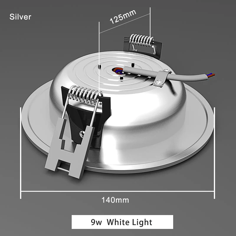 Silver 125mm 9w Светодиодный светильник, точечный светильник, 110 В, 220 В, 230 В, 240 в, светодиодный потолочный круглый встраиваемый светильник для гостиной, спальни, офиса, с регулируемой яркостью - Испускаемый цвет: Silver 125mm 9w