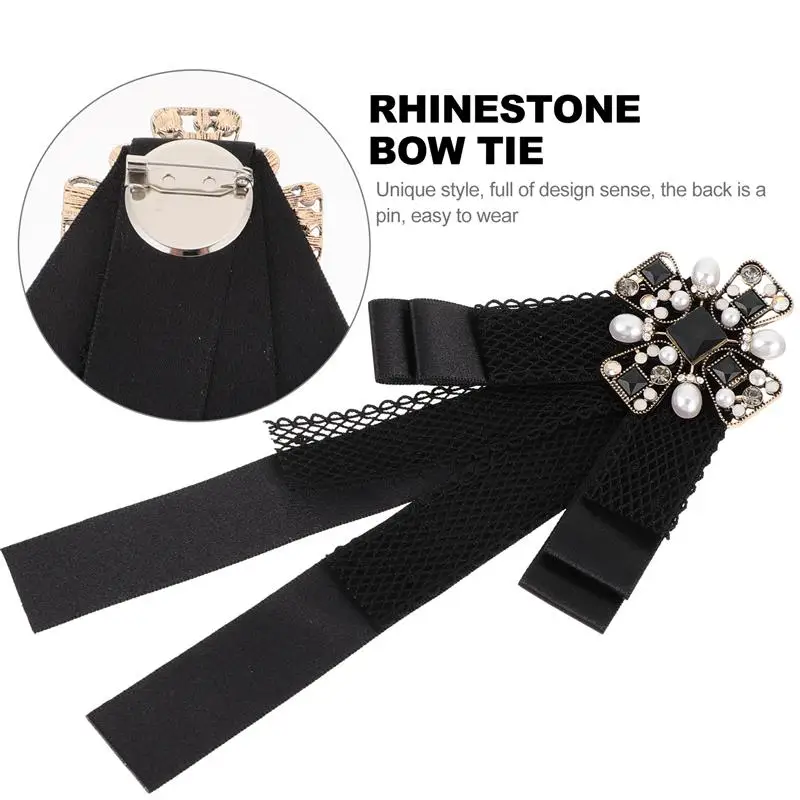 

1pc Shirt Bow Tie Rhinestone Artificial Pearl Inlaid Vintage Blouse Bow Tie