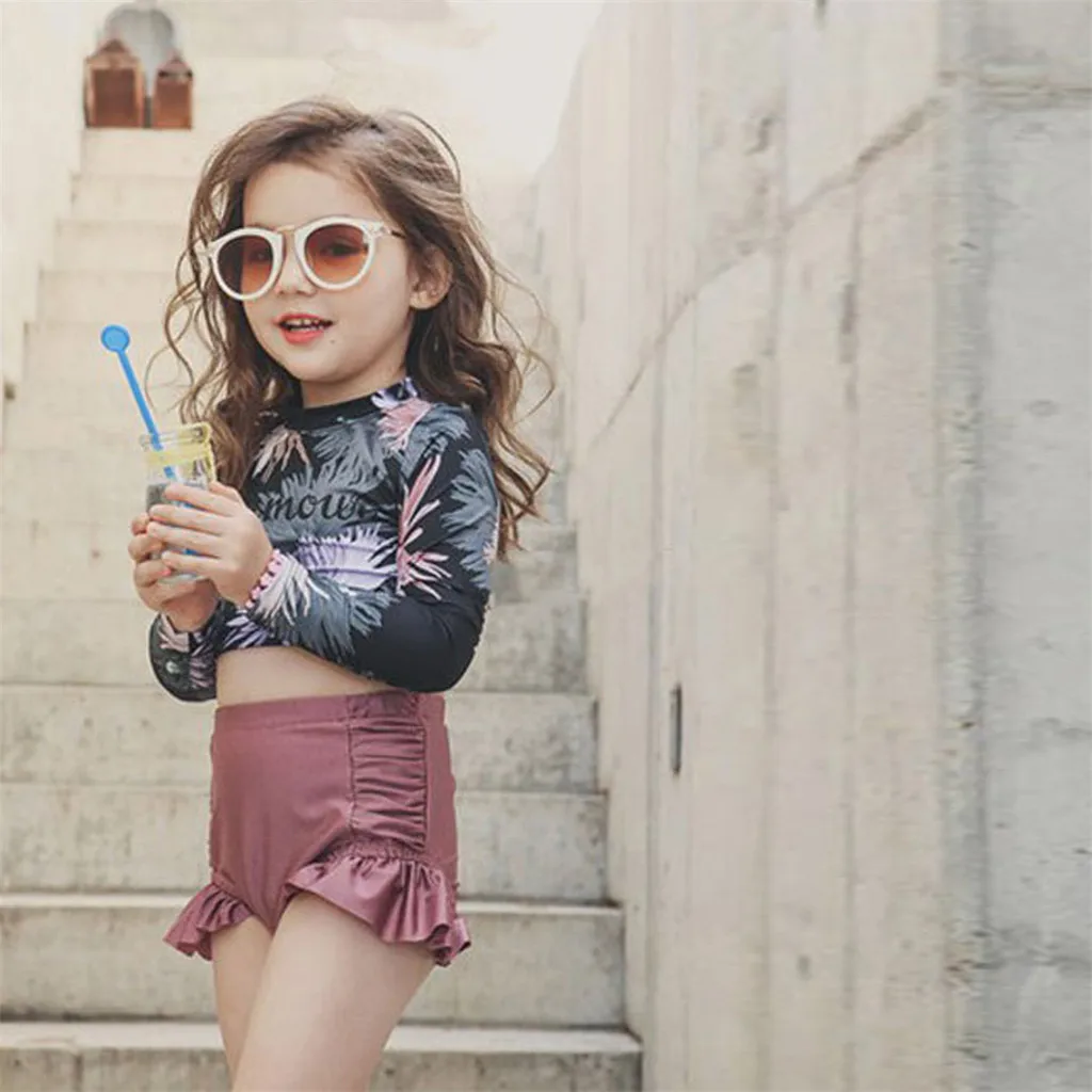 Летний комплект бикини для маленьких девочек Раздельный купальник 2020 с длинным