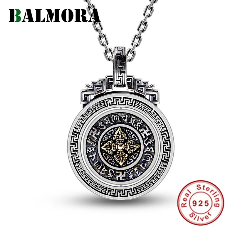 BALMORA 925 пробы Серебряный буддизм шесть слов сутра Ваджра вращающийся подвески для женщин мужчин ювелирные изделия без цепи