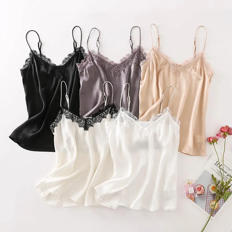 Кофта SuyaDream Женская шелковая белый топ из 100% натурального шелка и кружева Черный