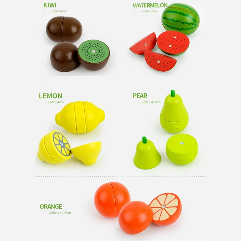 

17 PCS Kids Wooden Kitchen Cutting Toys Simulation Fruit Vegetable Playset Children Play House Cooking Pretend Toys