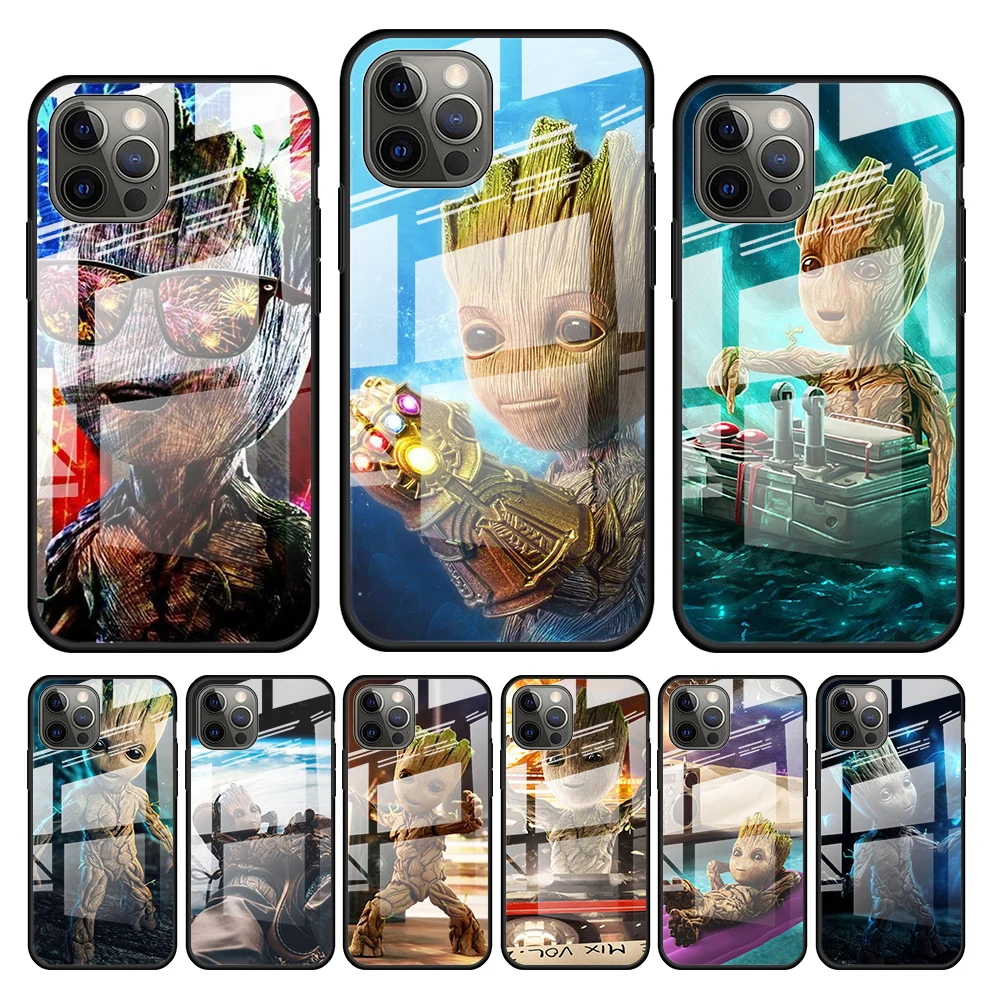 

Groot Marvel Avengers for Apple iPhone 13 12 Pro Max Mini 11 Pro XS Max X XR 6S 6 7 8 Plus Tempered Glass Phone Case