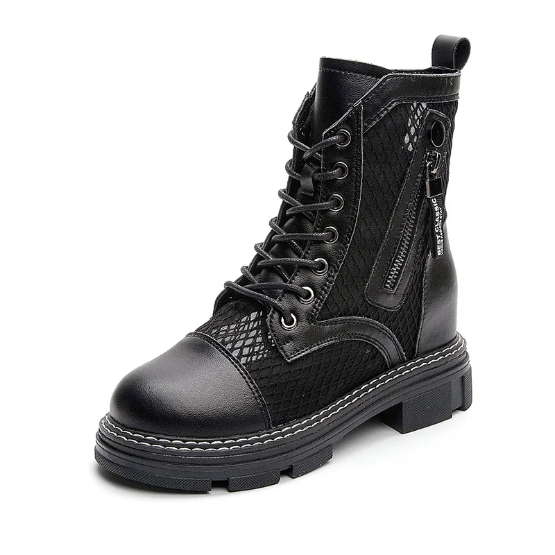 

2021 spring and summer new net top boots women's thick bottom inside double zipper casual and breathable Korean