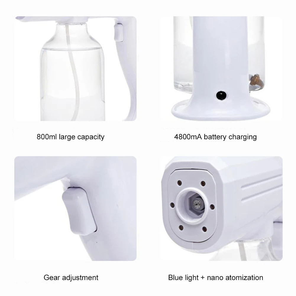 

800ML Wireless Nano Gun Handheld Rechargeable Nano Atomizer Blue Light Atomizing Spray Machine