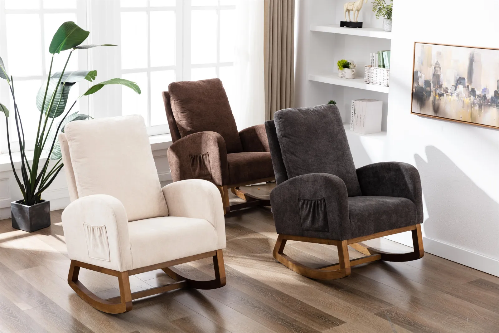 

COOLMORE Modern Mini Living Room Comfortable Rocking Chair Living Room Chair Dark Gray Home Furniture