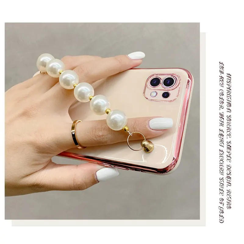 Luxury Wrist Chain Pearl Bracelet Case For Xiaomi mi11 Lite Cover For Xiaomi mi11 Pro Case Soft Silicone Capa mi11x mi11i mi11