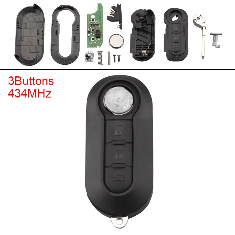 

3Buttons 434MHz Uncut Flip Remote Car Key with ID46/7946 Chip RX2TRF198 for Fiat 500 Grande Punto 2010-2017/Doblo 2010-Presente