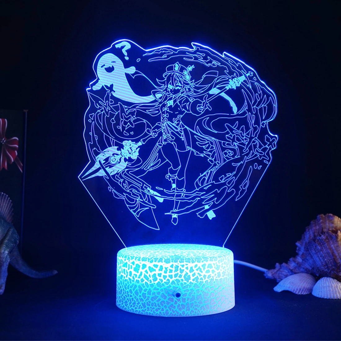 Игра Genshin ударная фигурка Hutao 3d светодиодный ночсветильник лампа Акриловая