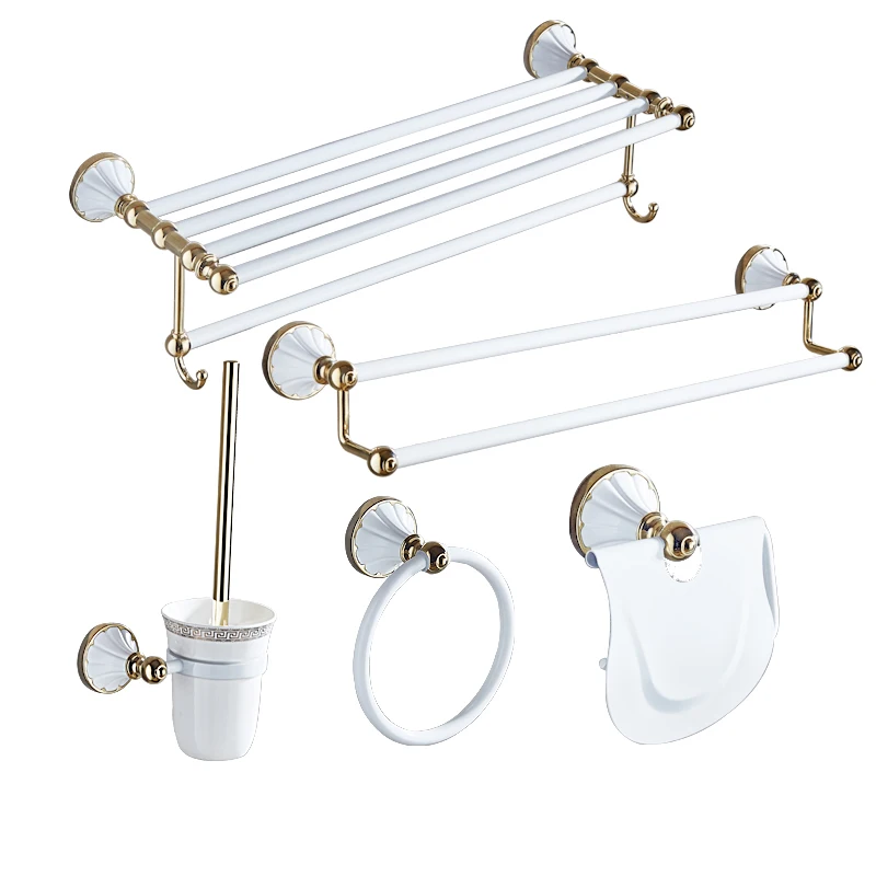 

Bathroom Accessories Set White Double Towel Holder Stainless Steel Toilet Roll Paper Holder Wall Toilet Brush Holder Hair Rack