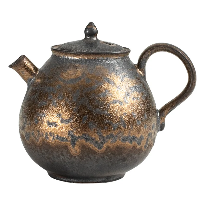 

Pure hand-made retro gold rust glazed teapot single pot coarse pottery kung fu tea set ceramic home gift tea maker
