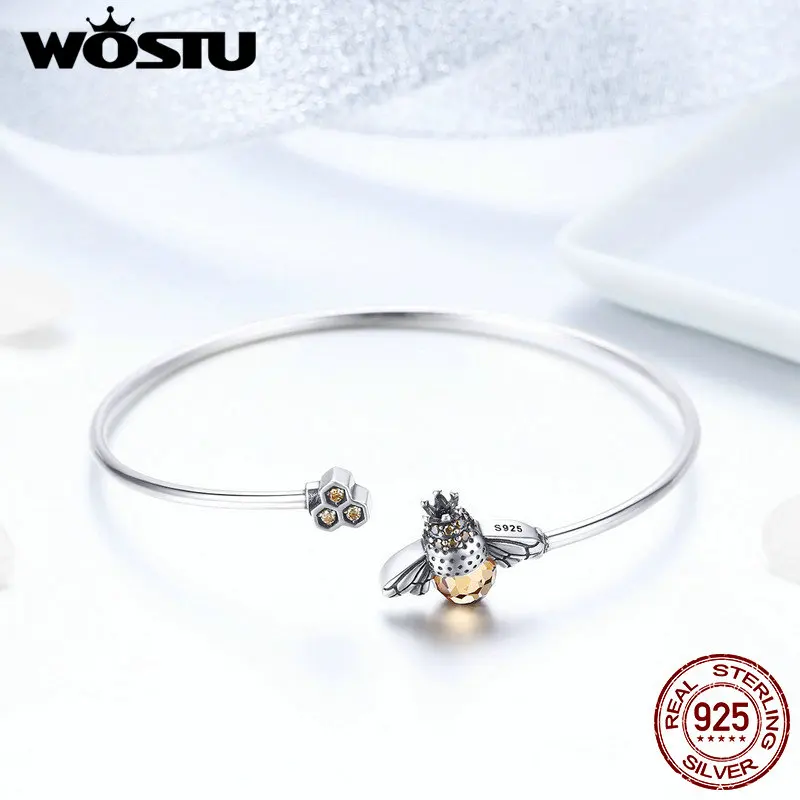 Женский классический браслет WOSTU 100% Стерлинговое Серебро 925 пробы с прозрачным