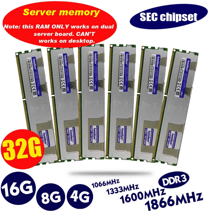 Lanshuo 8GB DDR3 1333MHz 8G 1333 REG ECC радиатор Серверная память оперативная память работает 16gb 24gb 16g 24g 32gb 32g пожизненная гарантия LGA 2011