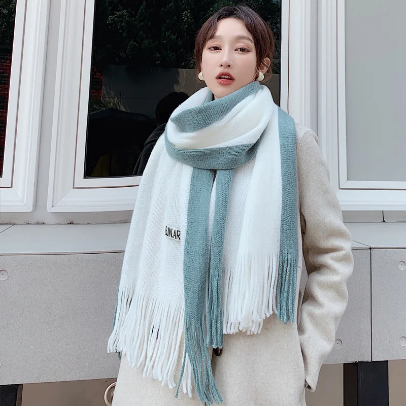 

200*40 см женский шарф корейский шерстяной женский студенческий длинный плотный теплый вязаный зимний красный черный белый бежевый шарф тепл...