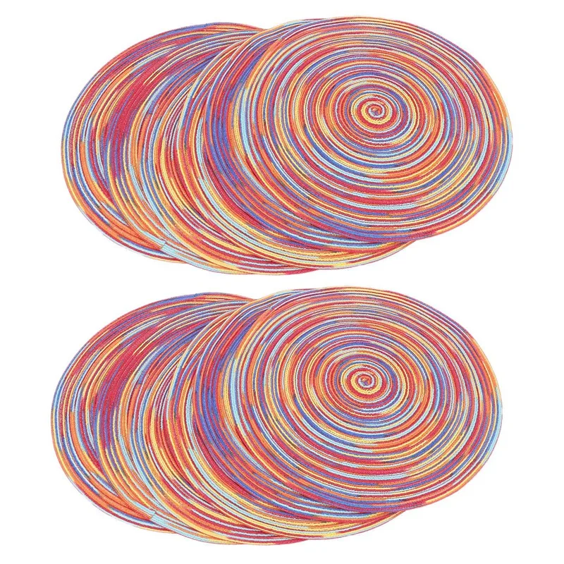 

Braided Colorful Round Place Mats For Kitchen Dining Table Runner Heat Insulation Non-Slip Washable Placemats Set Of 12