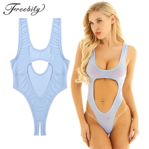 Женское ультратонкое Прозрачное нижнее белье без рукавов, стринги с вырезом и высоким вырезом, сексуальное боди, ночное белье, Купальники Монокини
