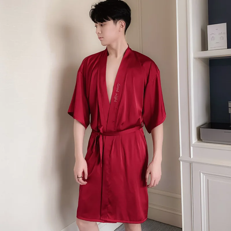 Летняя Пижама для пар Мужская пижама халат шорты ночная рубашка пикантная