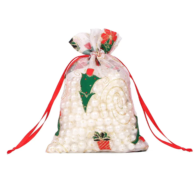 Christmas tree Цветная печать 100 шт 10X15 13X18 см мешочек из органзы на Рождество марлевые Элементы Ювелирные изделия Сумки Упаковка Drawable органзы подарочные пакеты 55 - Цвет: Christmas tree