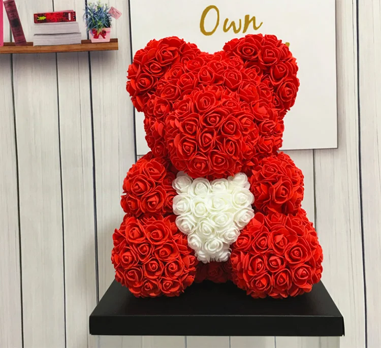 35 см розовый медведь с сердцем мишка тедди искусственный цветок из пены подарок