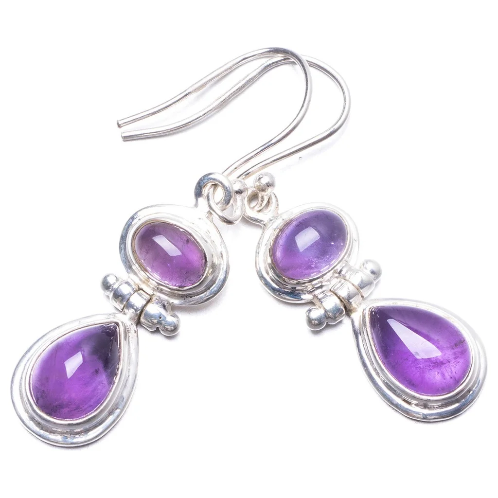 

Natural Amethyst Handmade Unique 925 Sterling Silver Earrings 1.5" Y3392