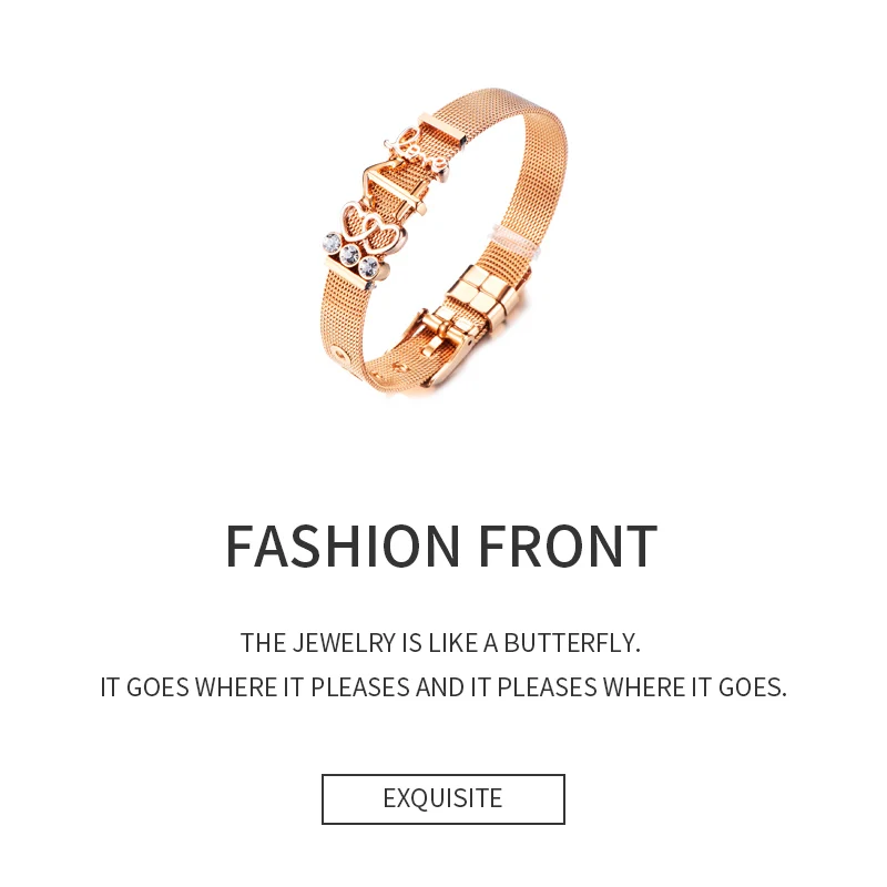 

Dropshipping Fashion Anchor Jewelry Rose Gold Color Love Mesh Bracelet Set Stainless steel Brand Bracelets For Women Gifts