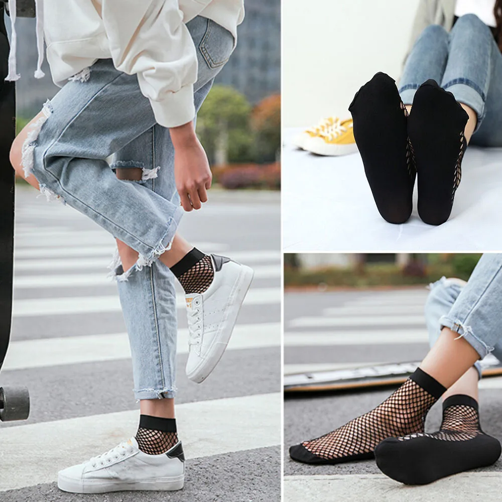 Носки женские высокие сетчатые однотонные модные пикантные кружевные в сеточку