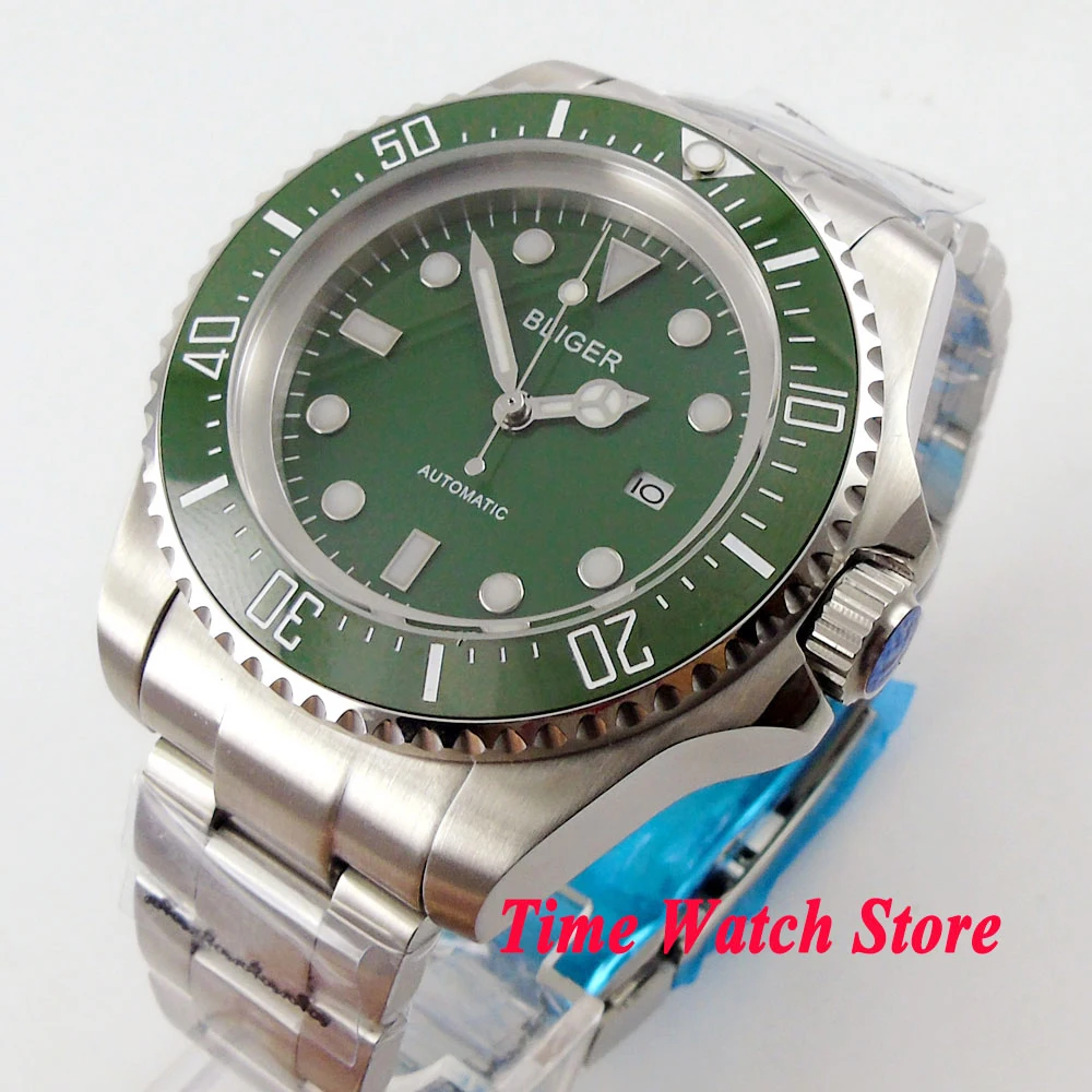 

Мужские часы Miyota 8215 с автоматическим перемещением, 44 мм, мужские часы с зеленым циферблатом, браслет в виде устрицы, Керамическая рамка с мат...