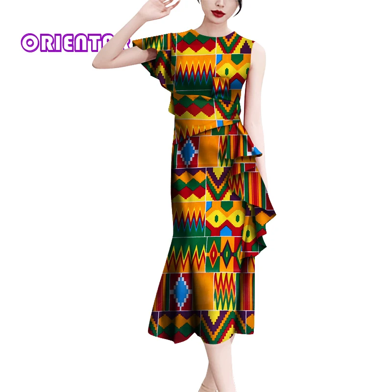 

African Clothes for Women African Print Dress with Ruffles Lady Elegant African Clothing Party Summer Dashiki Dress WY5700