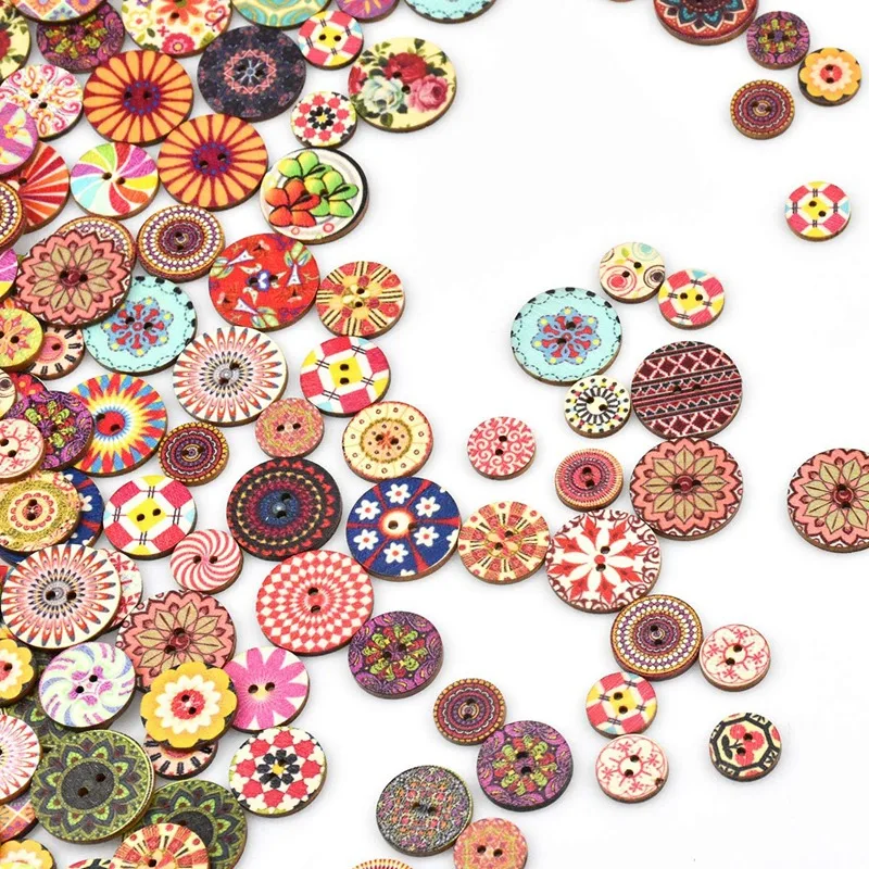 

300Pcs Mixed Round Wooden Colorful Buttons Crafting Buttons with 2 Holes for Arts Knitting Sewing DIY Decoration
