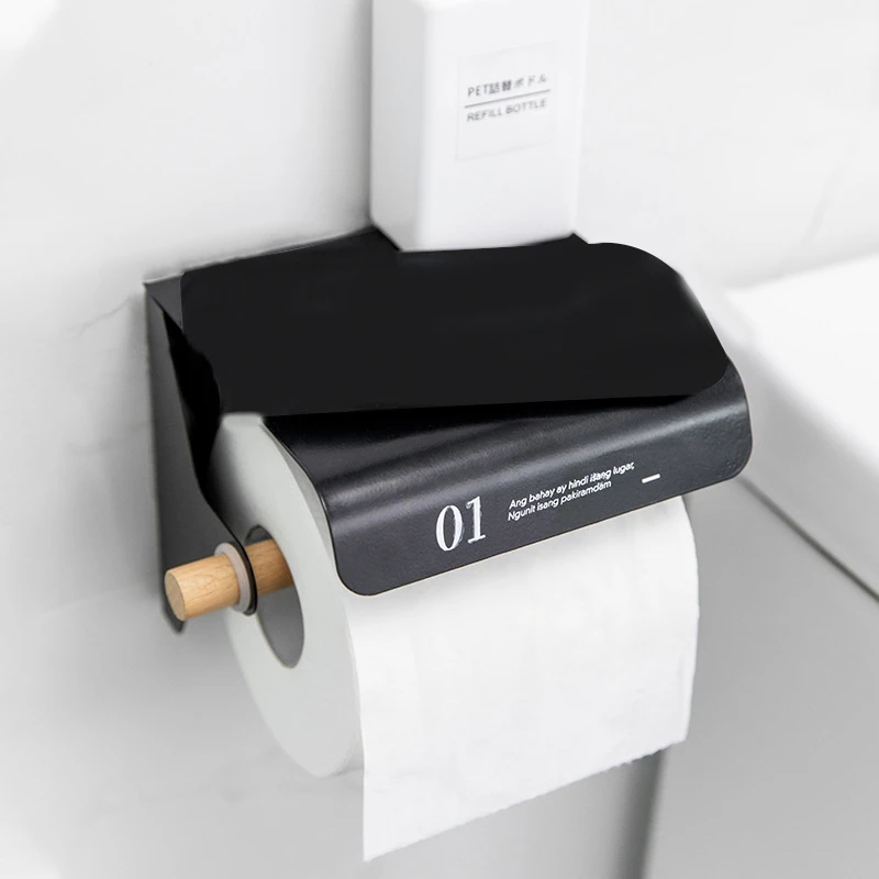 

SHGO HOT-Nordic Iron Wood Toilet Paper Holder Wall Mounted Storage Rack Home Organizer Shelf Bathroom Accessories for Towel Pape