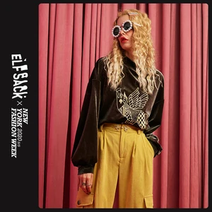 ELFSACK водолазка с принтом зеленой свинки, Повседневная бархатная толстовка, женские топы, осень 2019, уличный сверхразмерный женский свитер