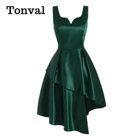 tonval sweetheart neck green satin asymmetrical hem solid dresses for women sleeveless elegant party robe slim dress