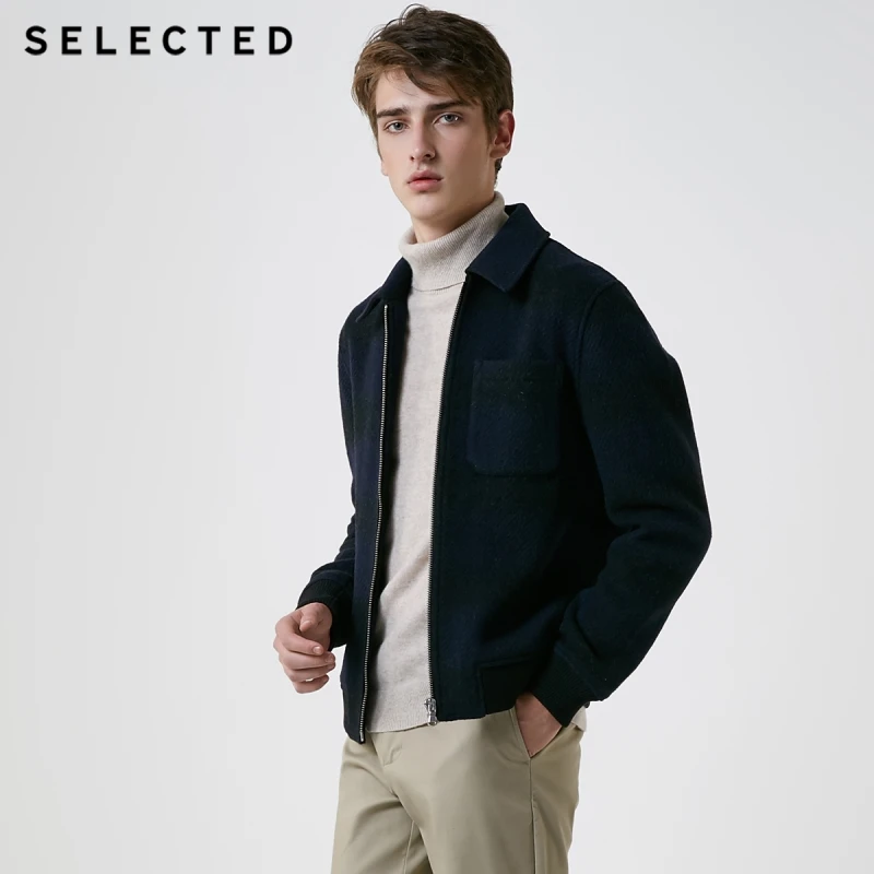 Мужское зимнее шерстяное пальто в клетку шерстяная куртка с отворотом верхняя