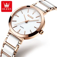 olevs ladies watch women watches brand luxury waterproof stainless steel ceramics quartz clock female calendar wrist watch 5877