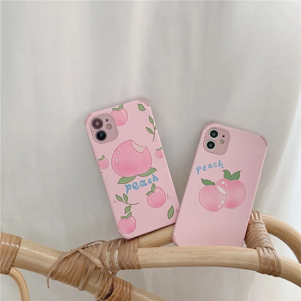 

Cartoon Cute Summer Fruit Peach Phone Case For iPhone 12 MINI 11 Pro Max XR 7 8 Plus X SE Silicone Soft Fall-anti Cover Coque