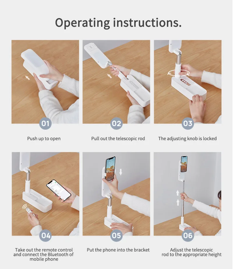 

2021 New Phone Holder Stand With Wireless Dimmable LED Selfie Fill Light Lamp For Live Video Fill Light Retractable Phone Stand