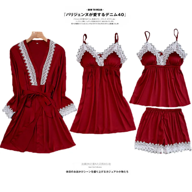 Темно-красный женский костюм из 4 предметов с топом на бретельках и брюками