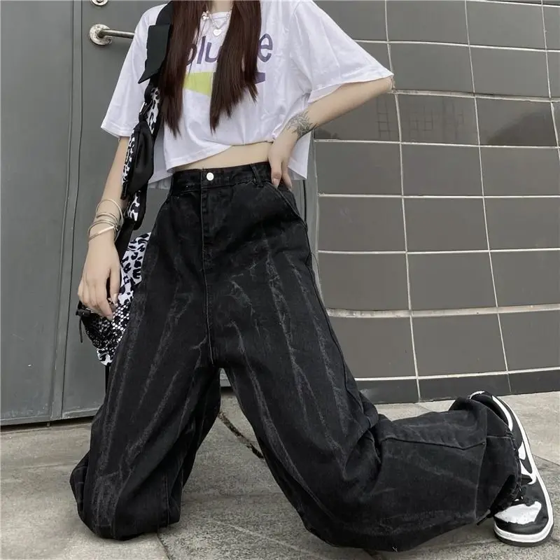 

Korean 2021 Women's Gradient Jeans New Fashion Ins Vintage High Street Hip-hop Female Harajuku Personality Straight Loose Casual