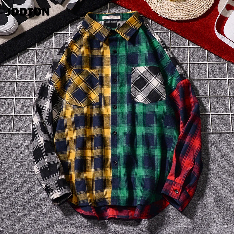 Рубашка JDDTON JE396 Мужская в клетку Повседневная Блузка с длинными рукавами Тонкая